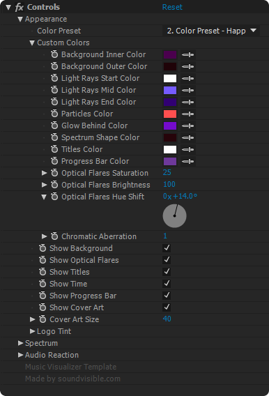 Music Visualizer Template Controls: Appearance